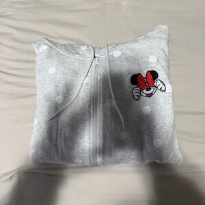 Gray Polka Dot Hoodie with Cartoon Patch